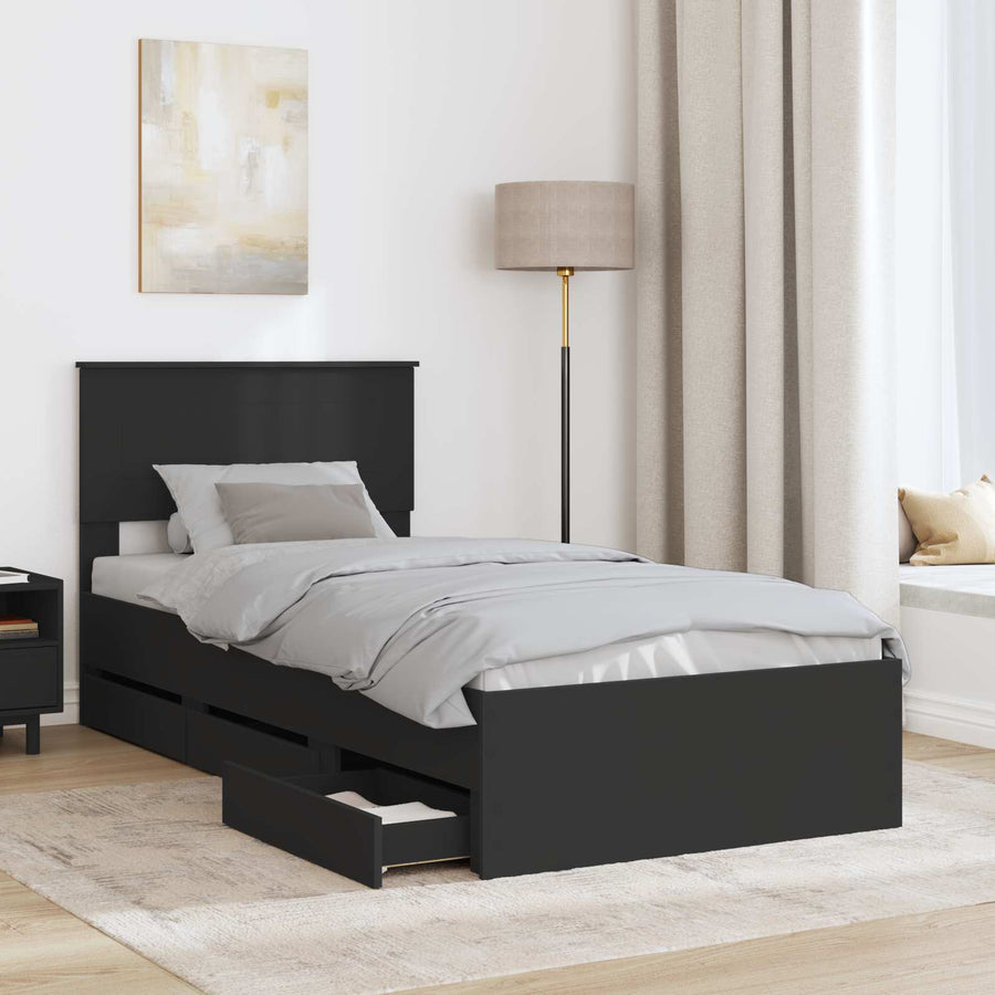 Bedframe met lade met opslag Zwart 90 x 190 cm Ingenieurshout