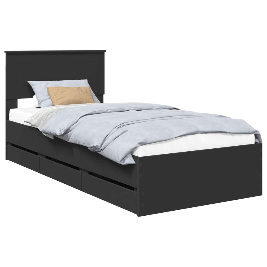 Bedframe met lade met opslag Zwart 90 x 190 cm Ingenieurshout