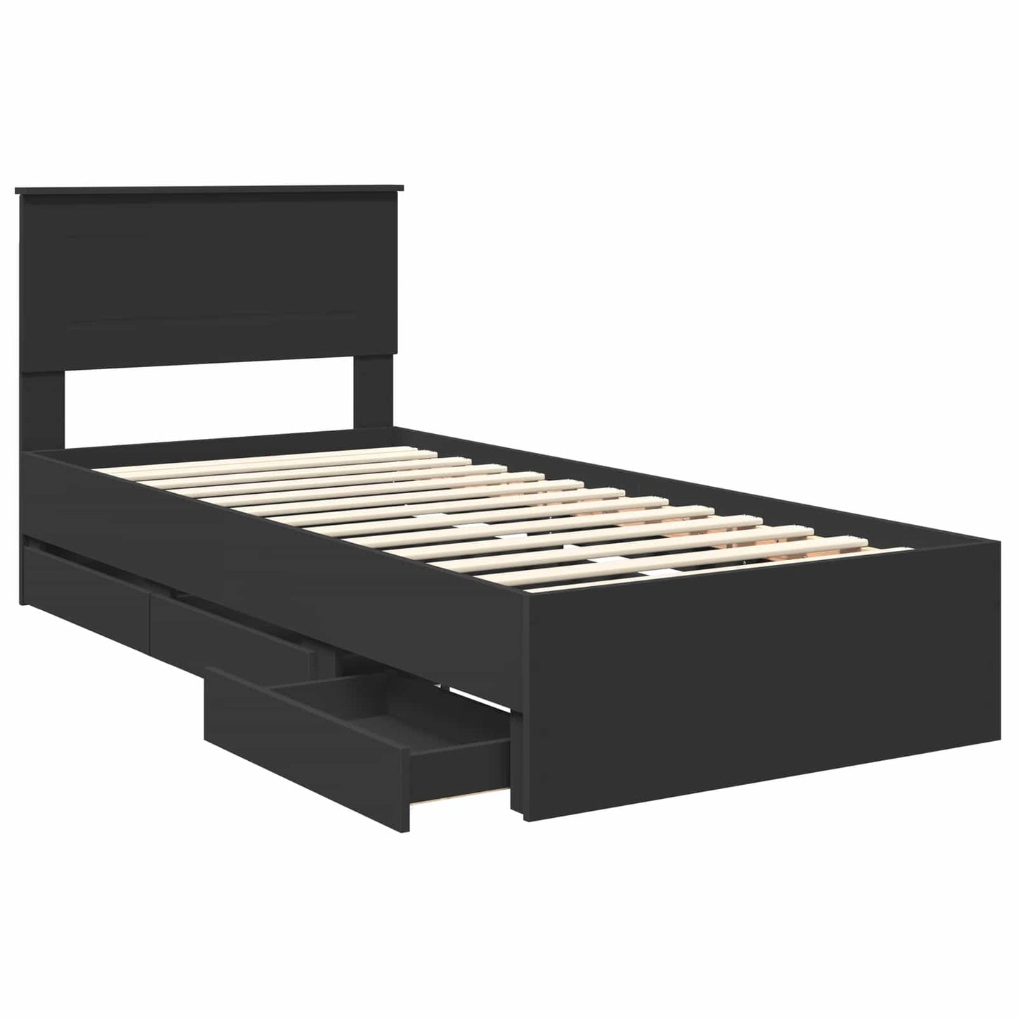 Bedframe met lade met opslag Zwart 90 x 190 cm Ingenieurshout