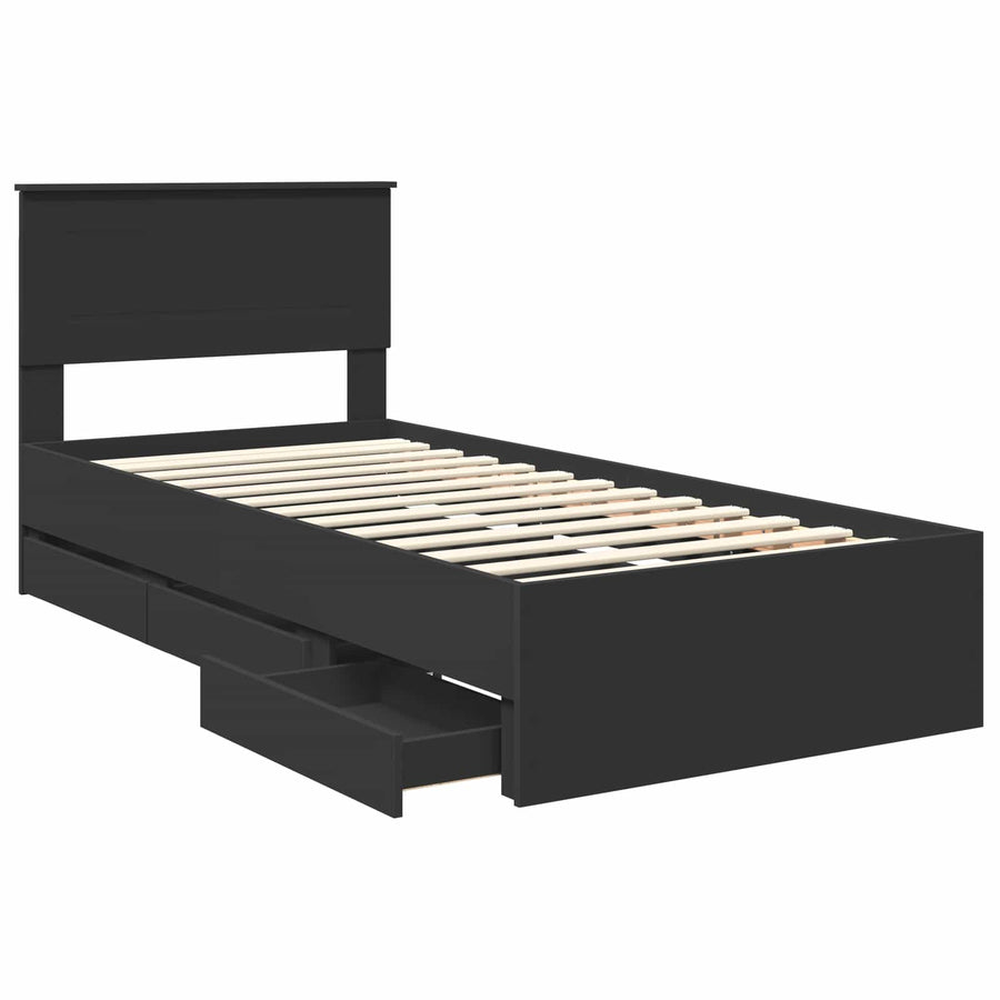 Bedframe met lade met opslag Zwart 90 x 190 cm Ingenieurshout
