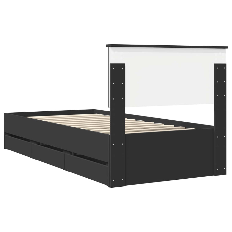 Bedframe met lade met opslag Zwart 90 x 190 cm Ingenieurshout