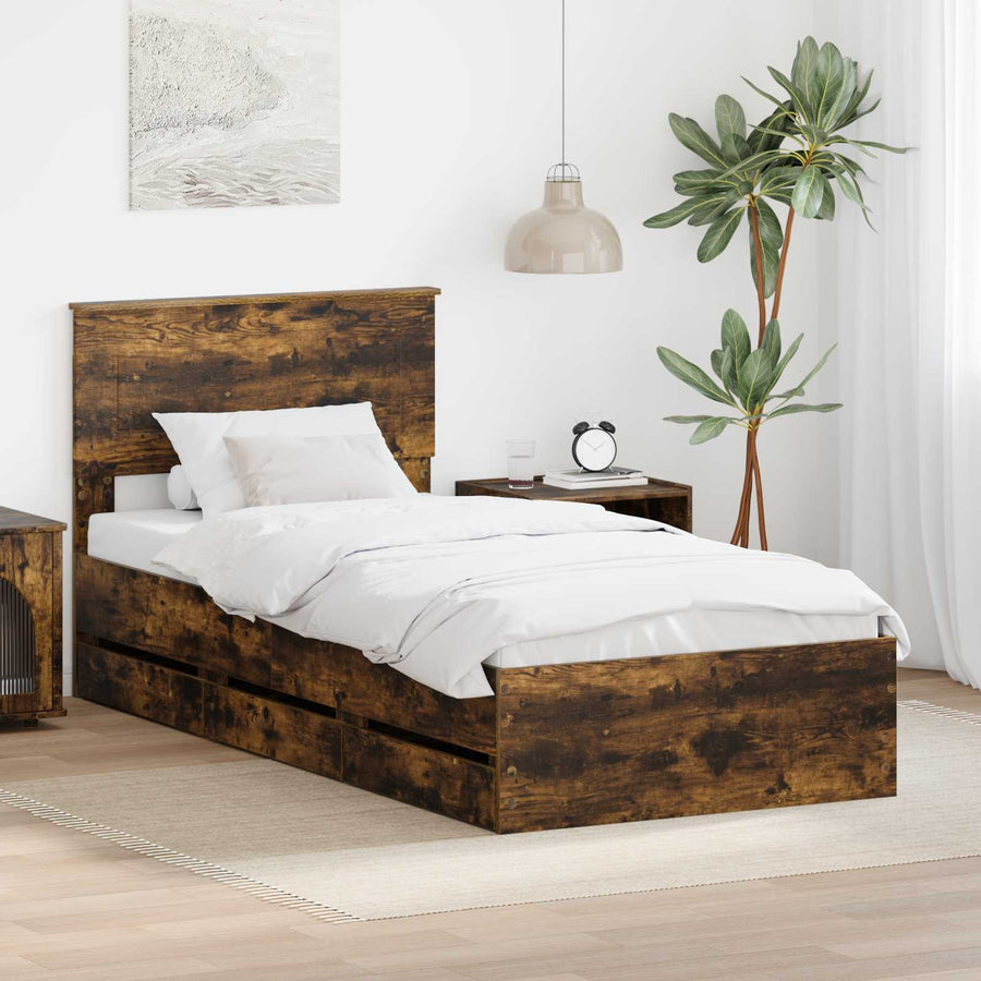 Bedframe met lade Gerookt eiken 90 x 190 cm Ingenieurshout