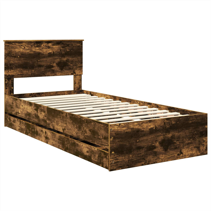 Bedframe met lade Gerookt eiken 90 x 190 cm Ingenieurshout