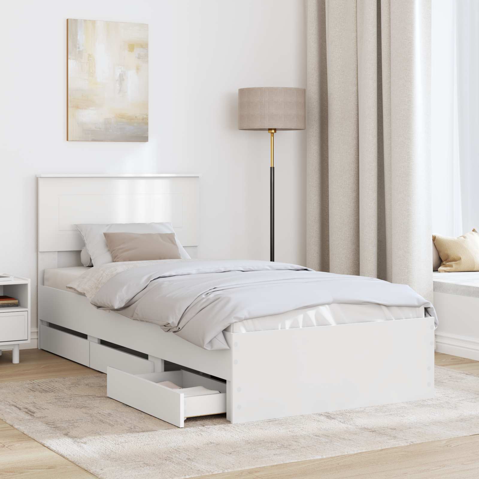Bedframe met lade met hoofdeinde Wit 90 x 200 cm Ingenieurshout