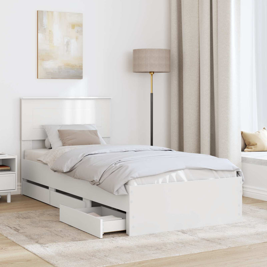 Bedframe met lade met hoofdeinde Wit 90 x 200 cm Ingenieurshout
