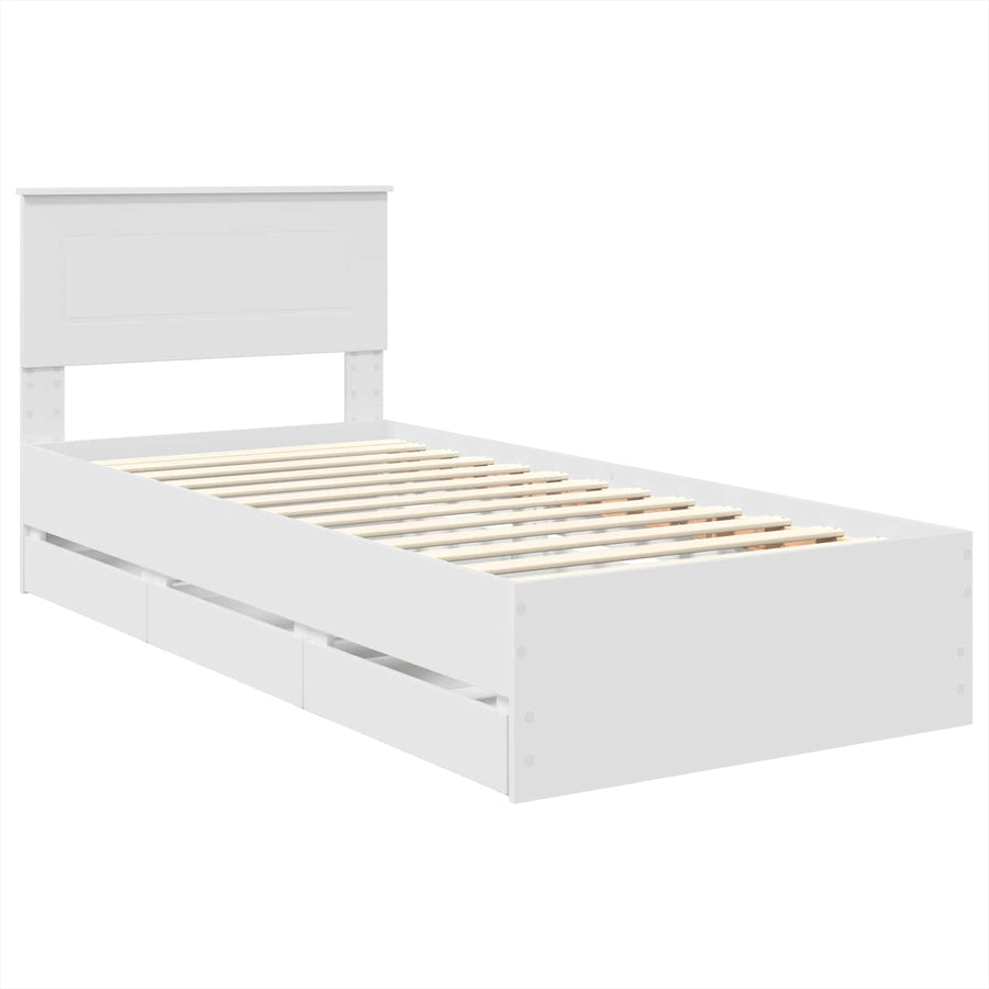 Bedframe met lade met hoofdeinde Wit 90 x 200 cm Ingenieurshout