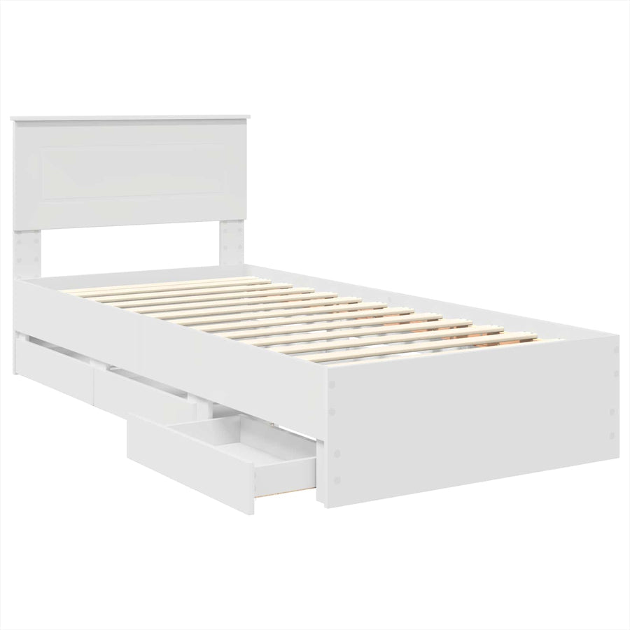 Bedframe met lade met hoofdeinde Wit 90 x 200 cm Ingenieurshout