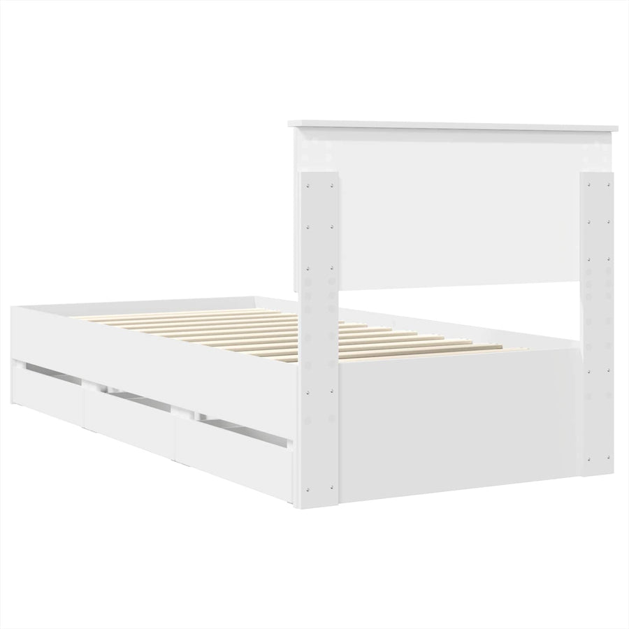 Bedframe met lade met hoofdeinde Wit 90 x 200 cm Ingenieurshout