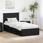 Bedframe 90x200 cm zwart bewerkt hout met lade