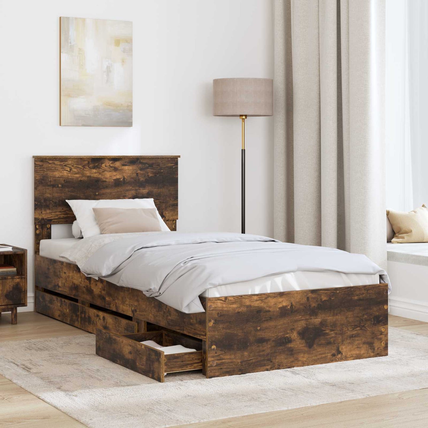 Bedframe met lade Gerookt eiken 90 x 200 cm Ingenieurshout