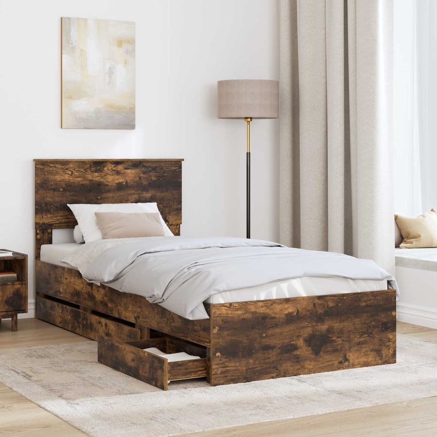 Bedframe met lade Gerookt eiken 90 x 200 cm Ingenieurshout