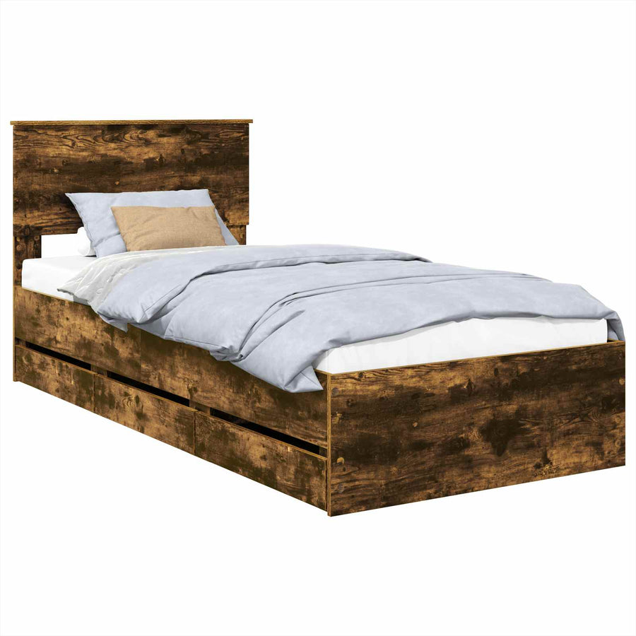 Bedframe met lade Gerookt eiken 90 x 200 cm Ingenieurshout