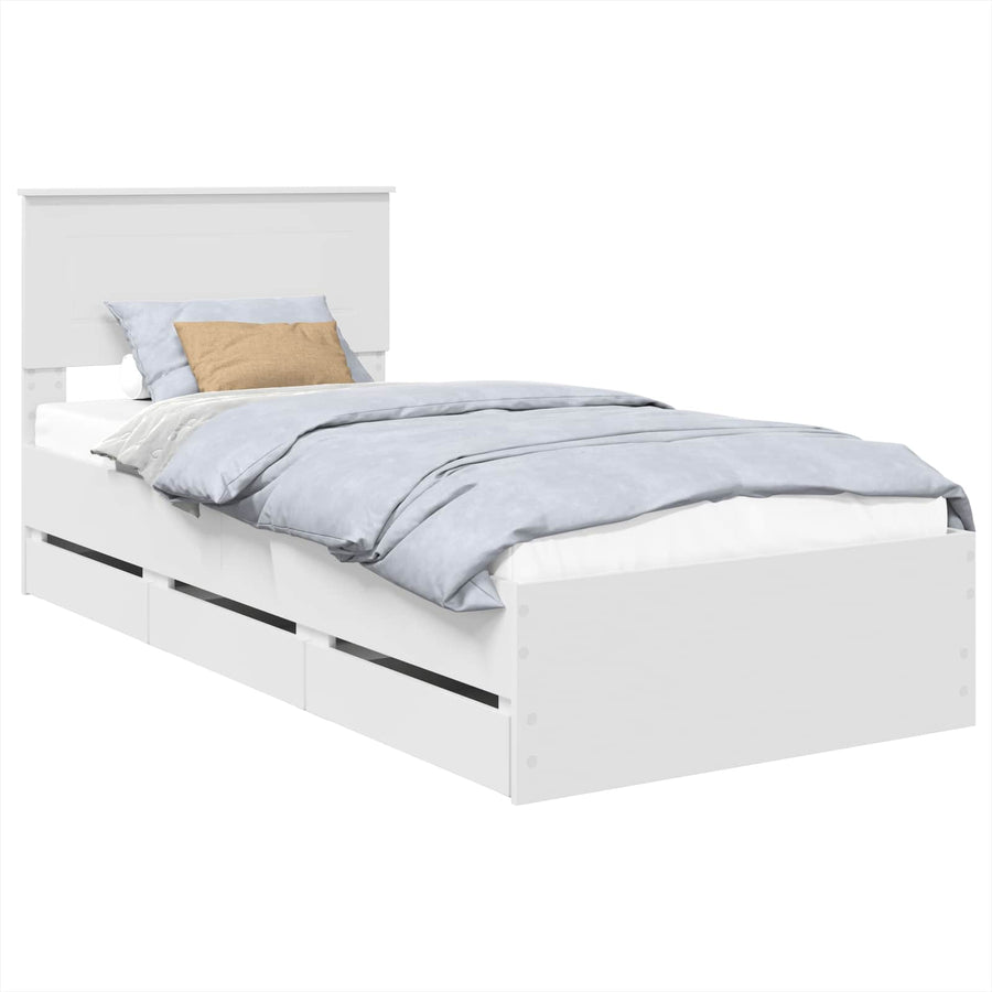 Bedframe met lade met hoofdeinde Wit 75 x 190 cm Ingenieurshout