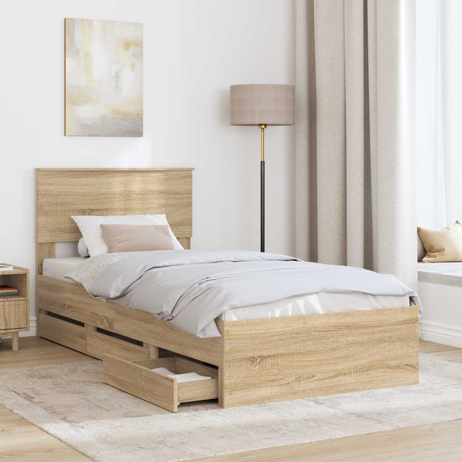 Bedframe met lade Sonoma Eiken 75 x 190 cm Ingenieurshout