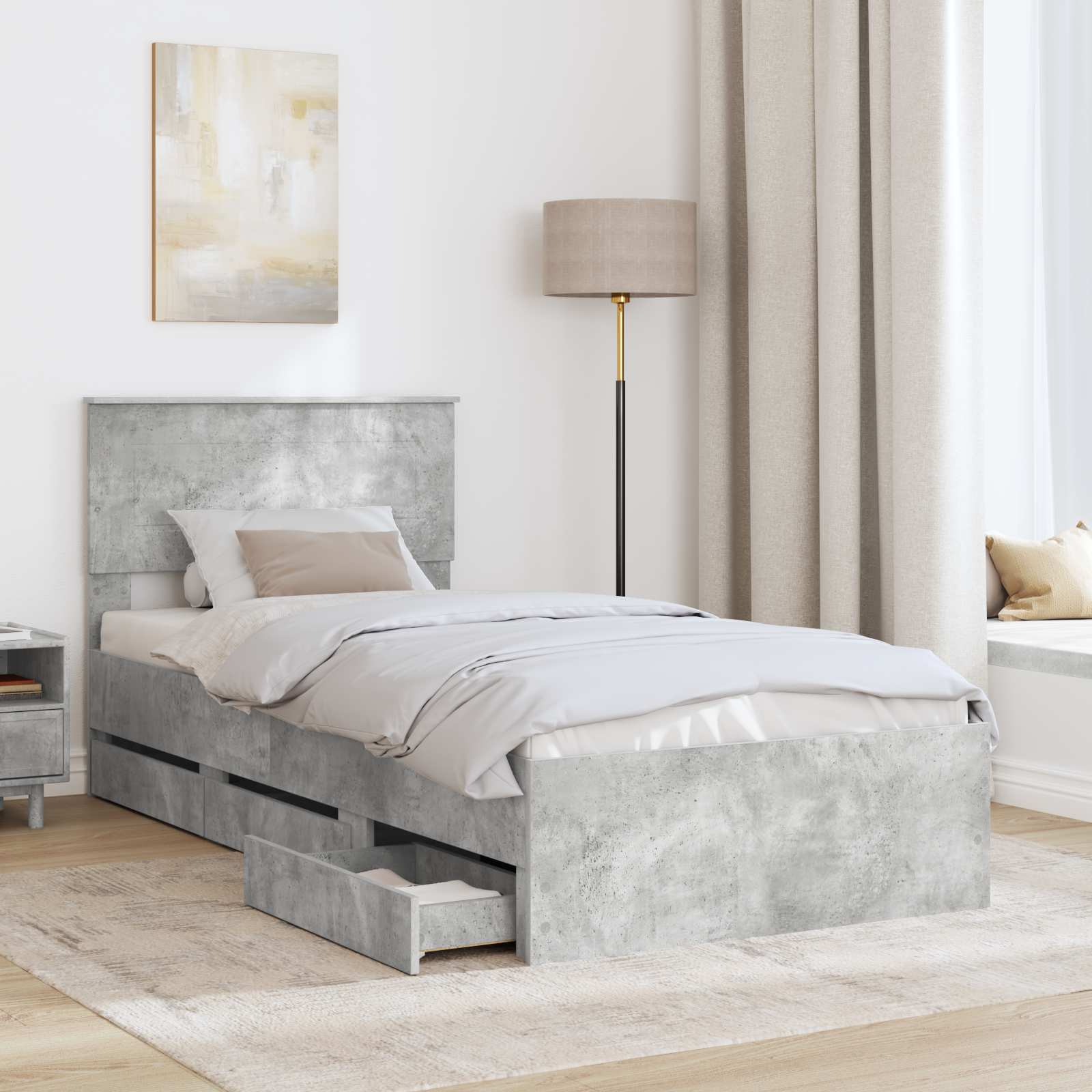 Bedframe met lade Beton Grijs 75 x 190 cm Ingenieurshout