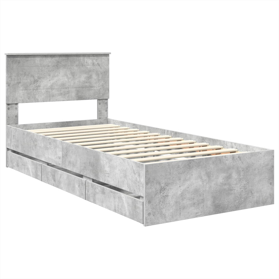Bedframe met lade Beton Grijs 75 x 190 cm Ingenieurshout