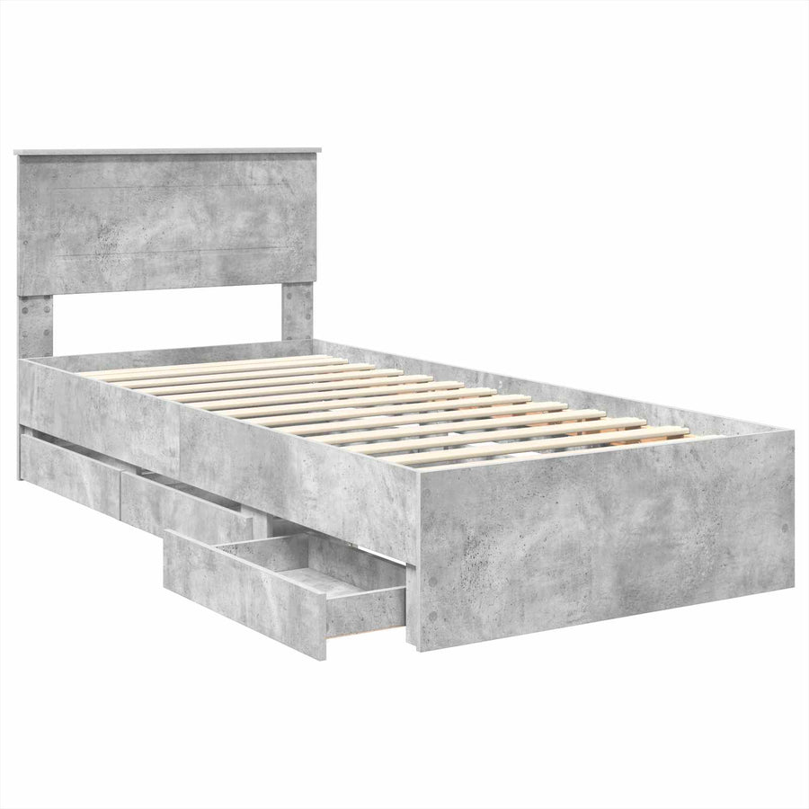 Bedframe met lade Beton Grijs 75 x 190 cm Ingenieurshout