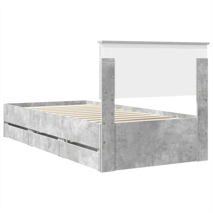 Bedframe met lade Beton Grijs 75 x 190 cm Ingenieurshout