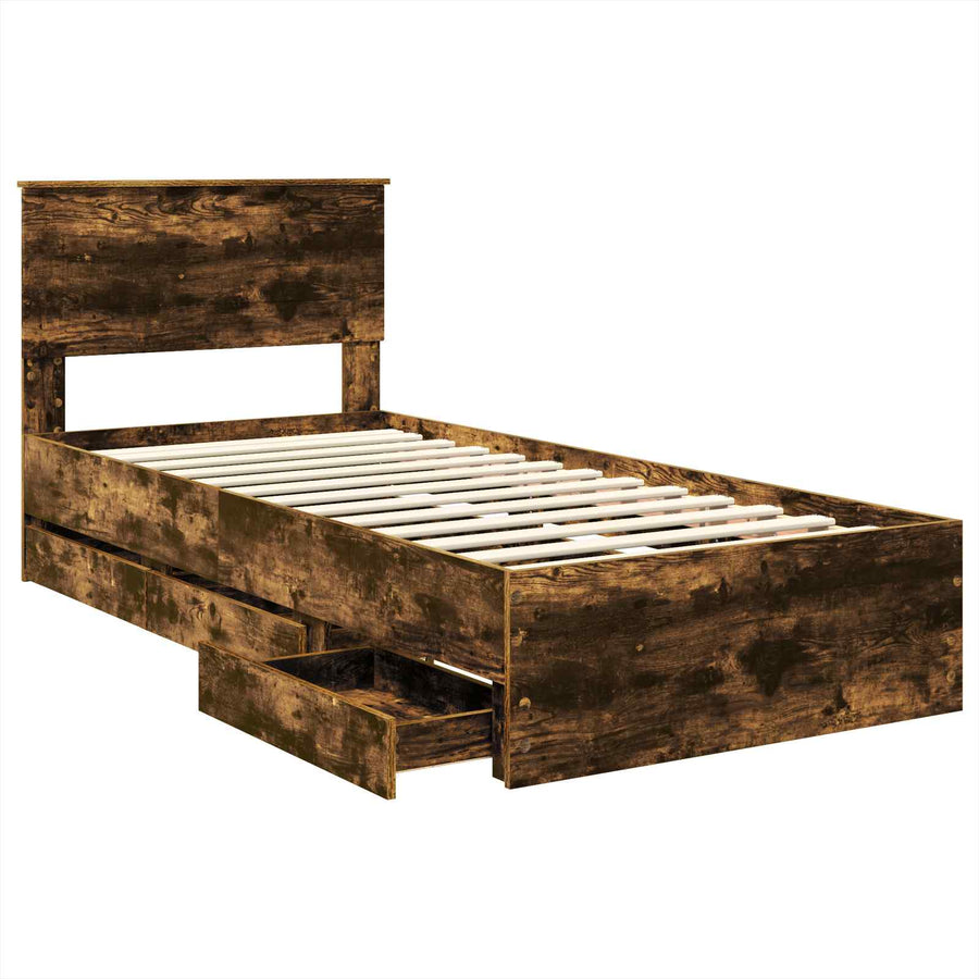 Bedframe met lade Gerookt eiken 75 x 190 cm Ingenieurshout