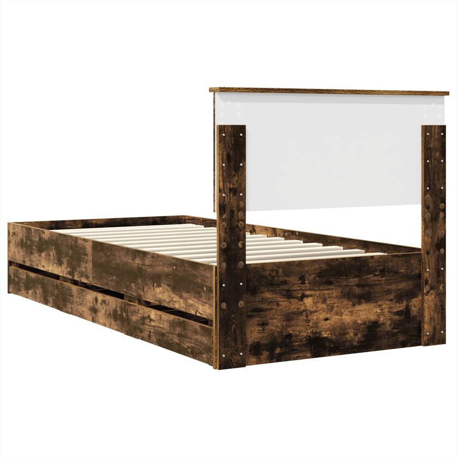 Bedframe met lade Gerookt eiken 75 x 190 cm Ingenieurshout