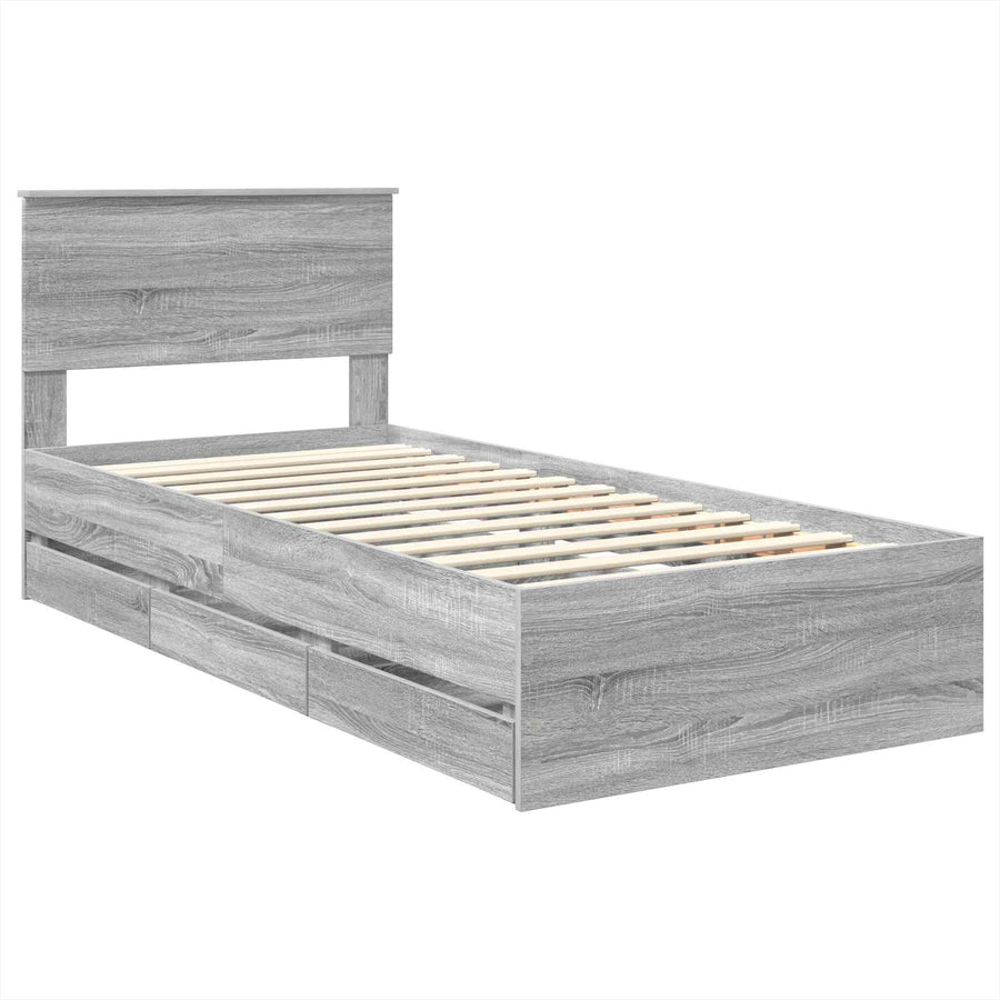Bedframe met lade Grijs Sonoma 75 x 190 cm Ingenieurshout