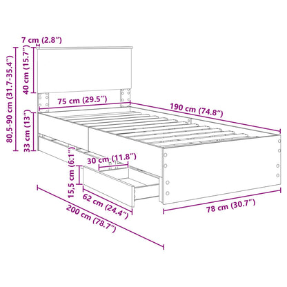 Bedframe met lade Grijs Sonoma 75 x 190 cm Ingenieurshout