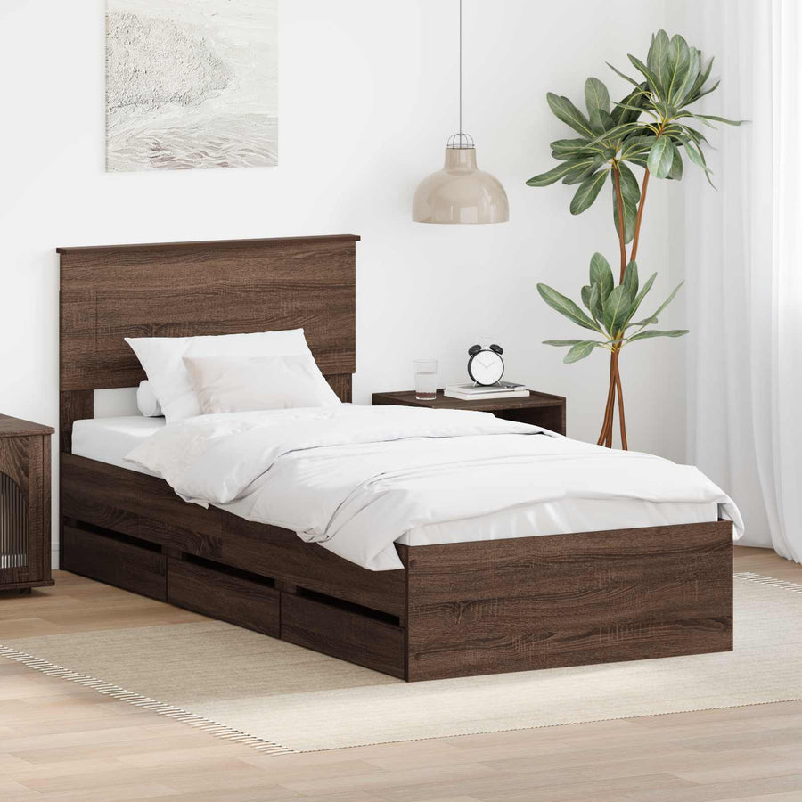 Bedframe met lade Bruin Eiken 75 x 190 cm Ingenieurshout