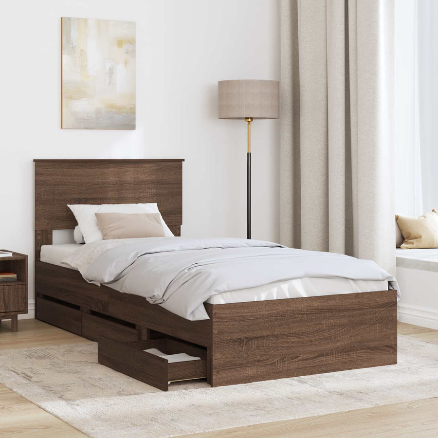 Bedframe met lade Bruin Eiken 75 x 190 cm Ingenieurshout