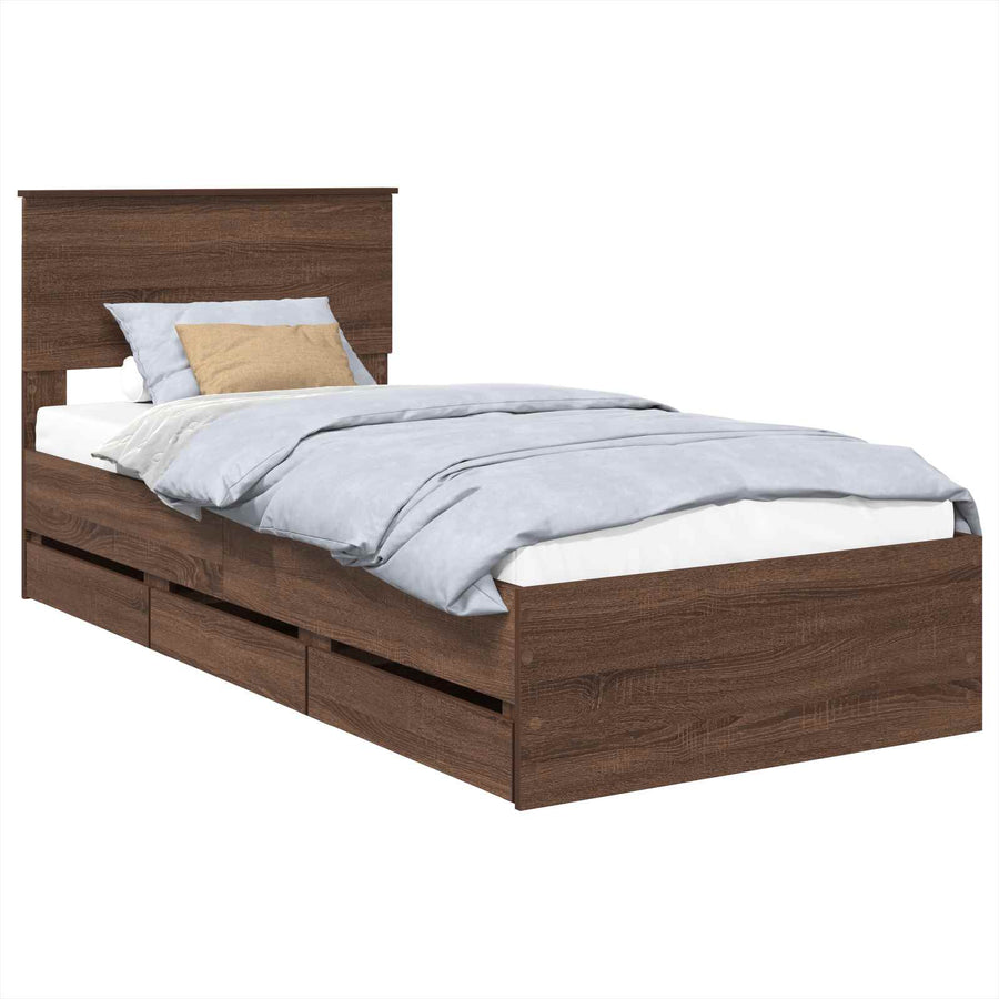 Bedframe met lade Bruin Eiken 75 x 190 cm Ingenieurshout