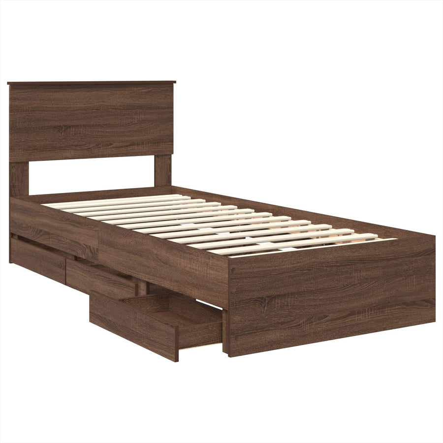 Bedframe met lade Bruin Eiken 75 x 190 cm Ingenieurshout
