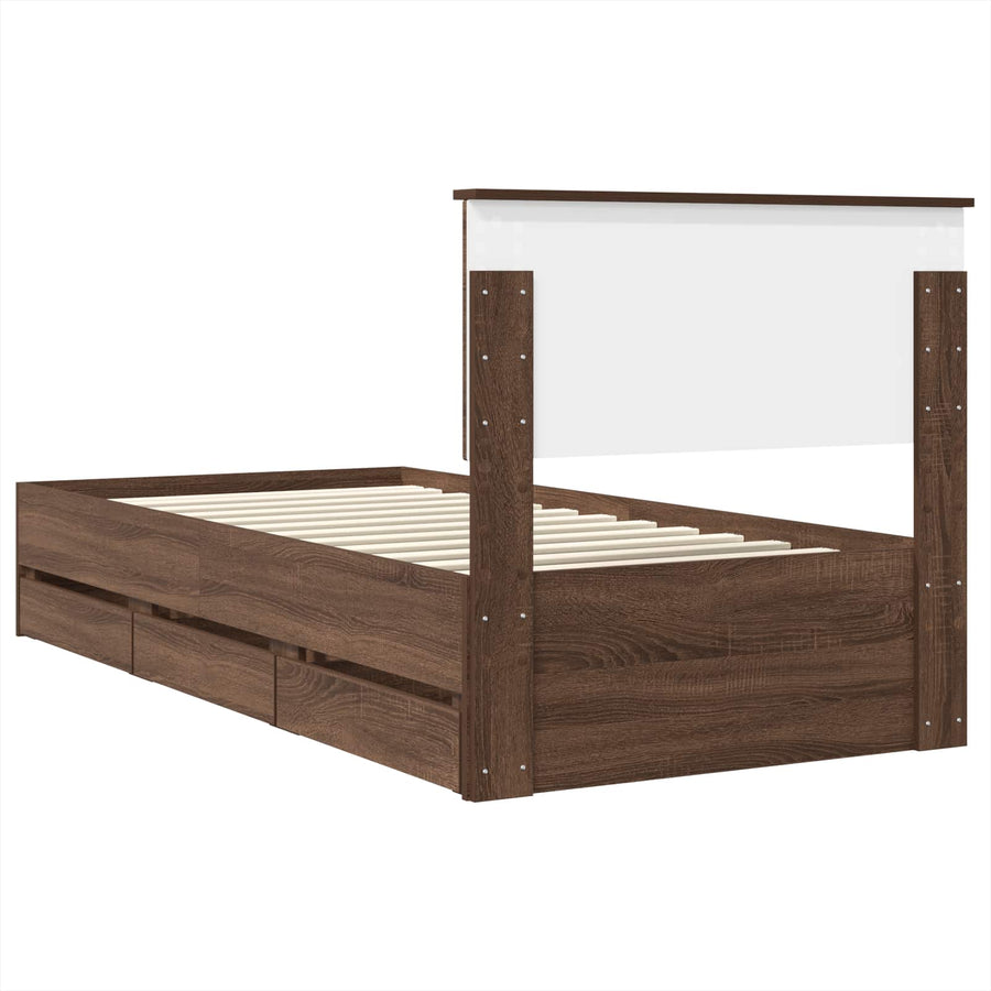 Bedframe met lade Bruin Eiken 75 x 190 cm Ingenieurshout