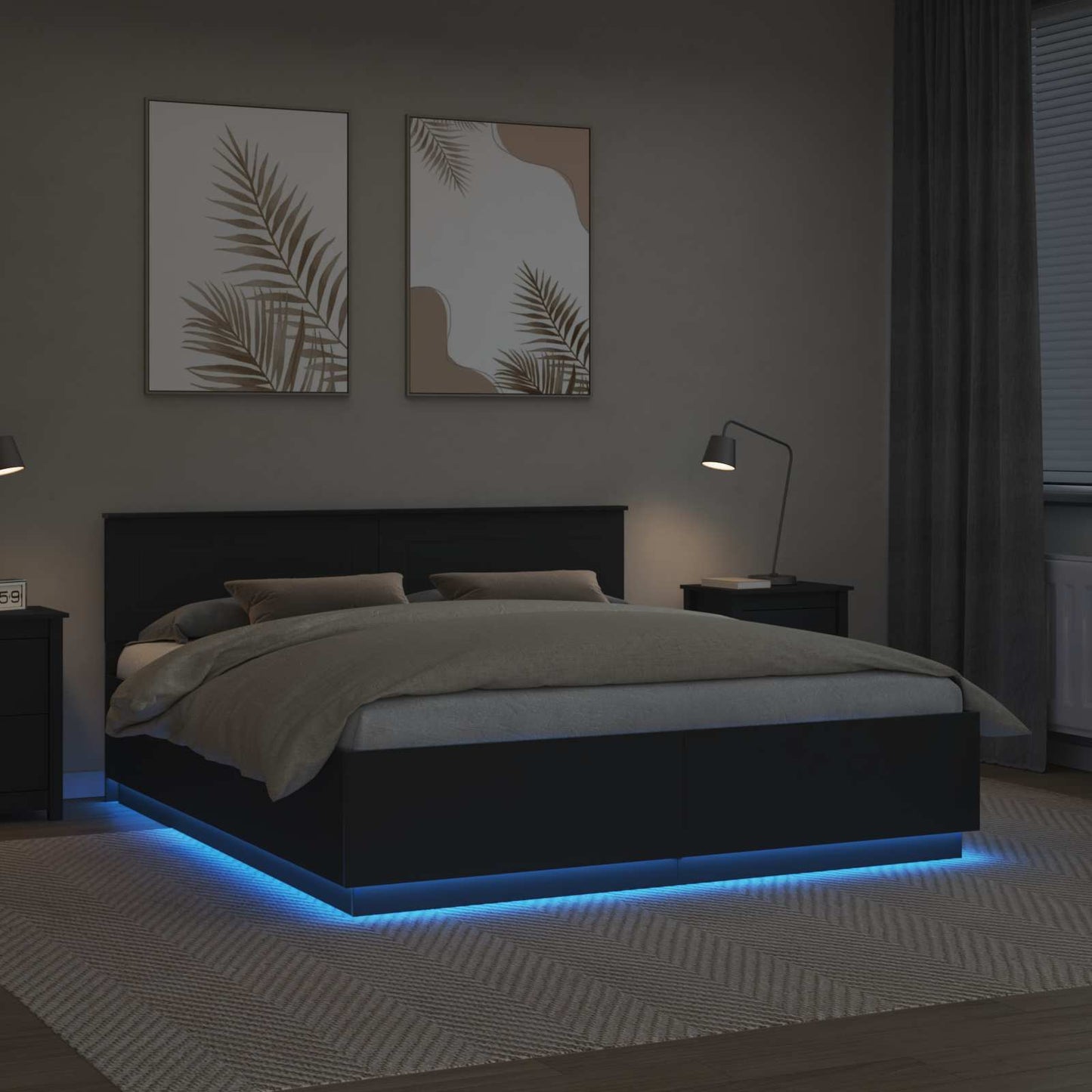 Bedframe met LED-striplichten Zwart 200 x 200 cm Bewerkt hout