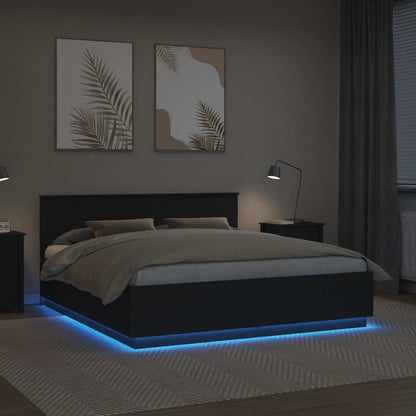 Bedframe met LED-striplichten Zwart 200 x 200 cm Bewerkt hout