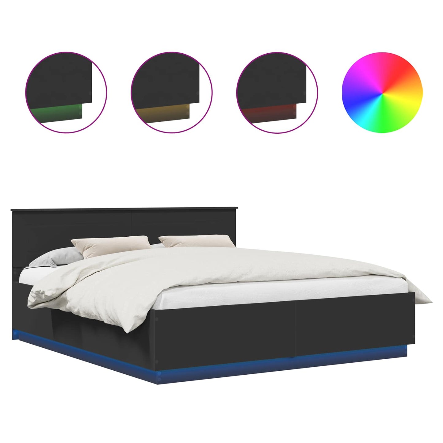 Bedframe met LED-striplichten Zwart 200 x 200 cm Bewerkt hout