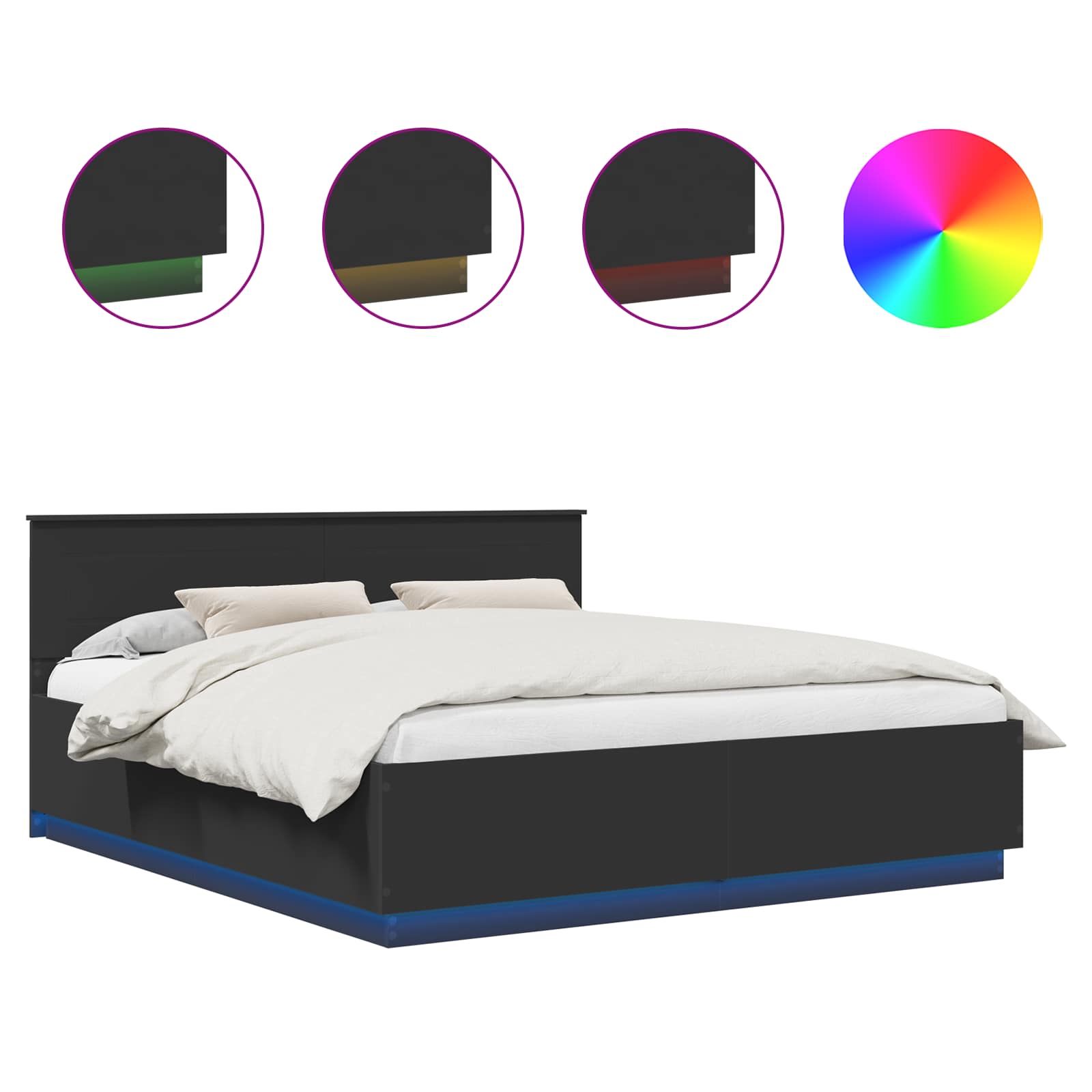 Bedframe met LED-striplichten Zwart 200 x 200 cm Bewerkt hout