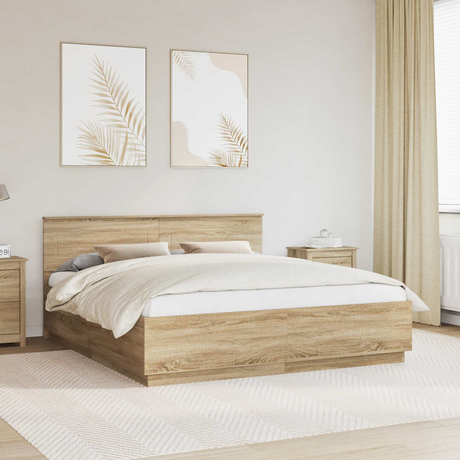 Bedframe met hoofdeinde Sonoma Eiken 200 x 200 cm Bewerkt hout