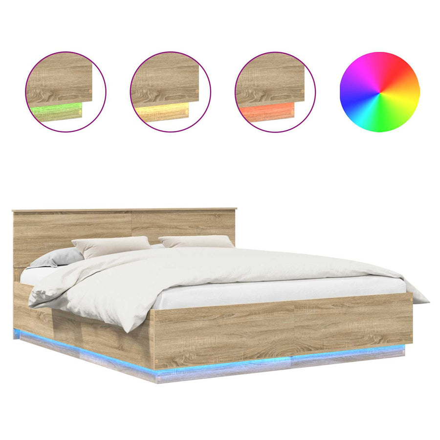 Bedframe met hoofdeinde Sonoma Eiken 200 x 200 cm Bewerkt hout