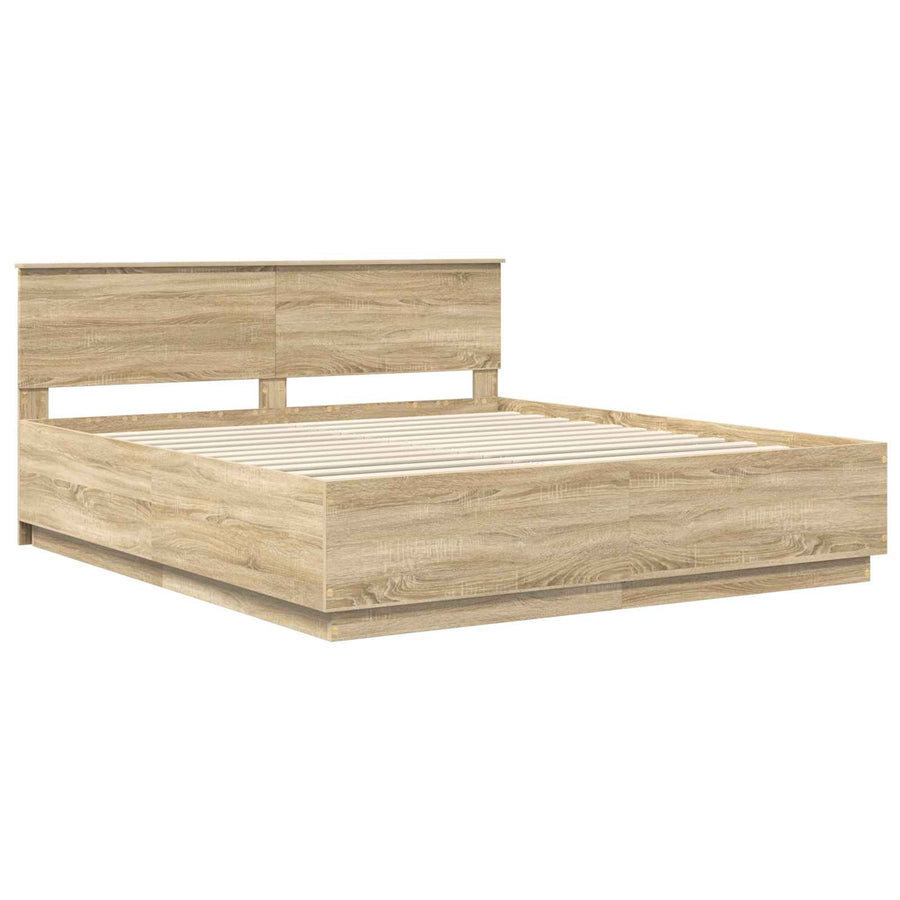 Bedframe met hoofdeinde Sonoma Eiken 200 x 200 cm Bewerkt hout
