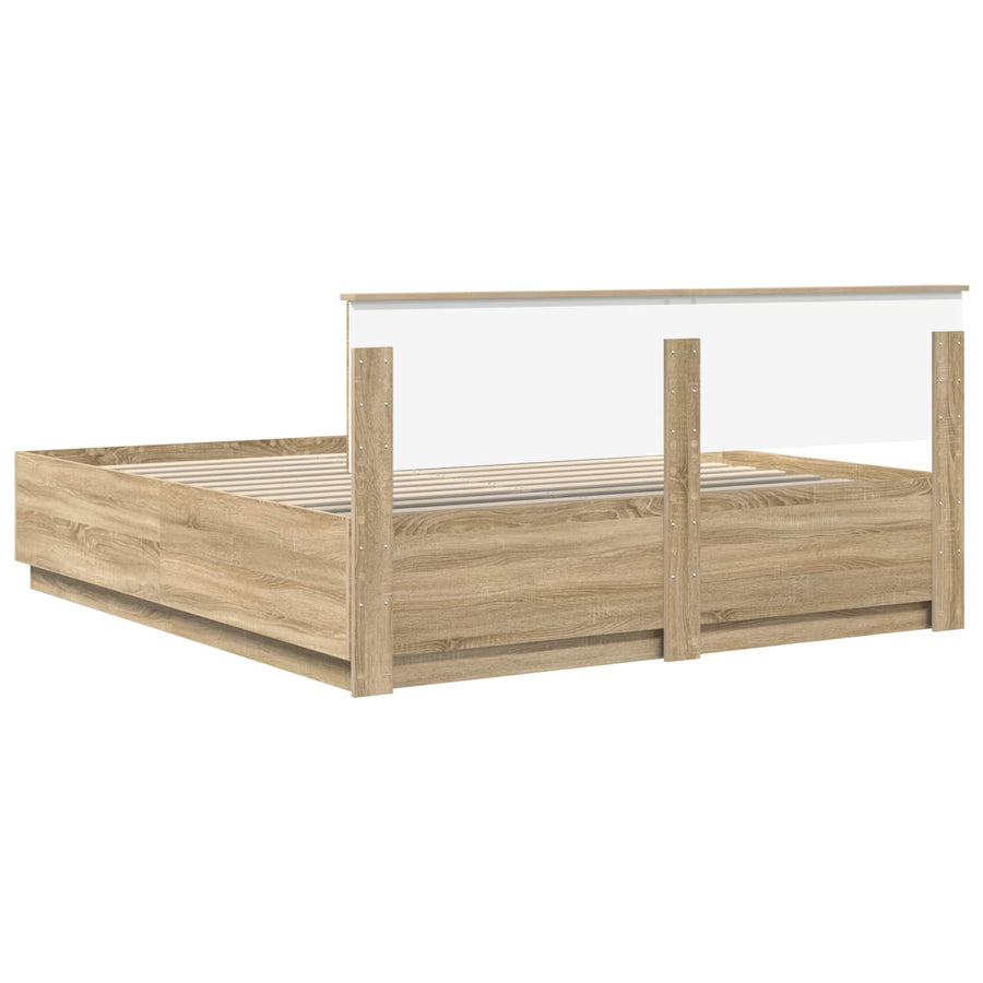 Bedframe met hoofdeinde Sonoma Eiken 200 x 200 cm Bewerkt hout