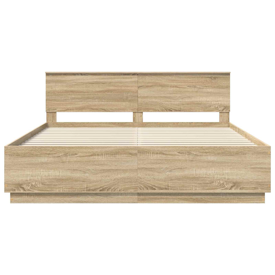 Bedframe met hoofdeinde Sonoma Eiken 200 x 200 cm Bewerkt hout