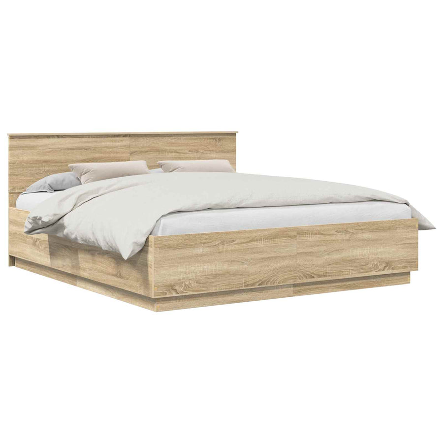 Bedframe met hoofdeinde Sonoma Eiken 200 x 200 cm Bewerkt hout