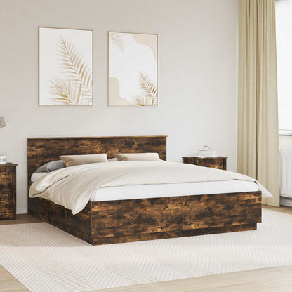 Bedframe met hoofdeinde Gerookt eiken 200 x 200 cm Bewerkt hout