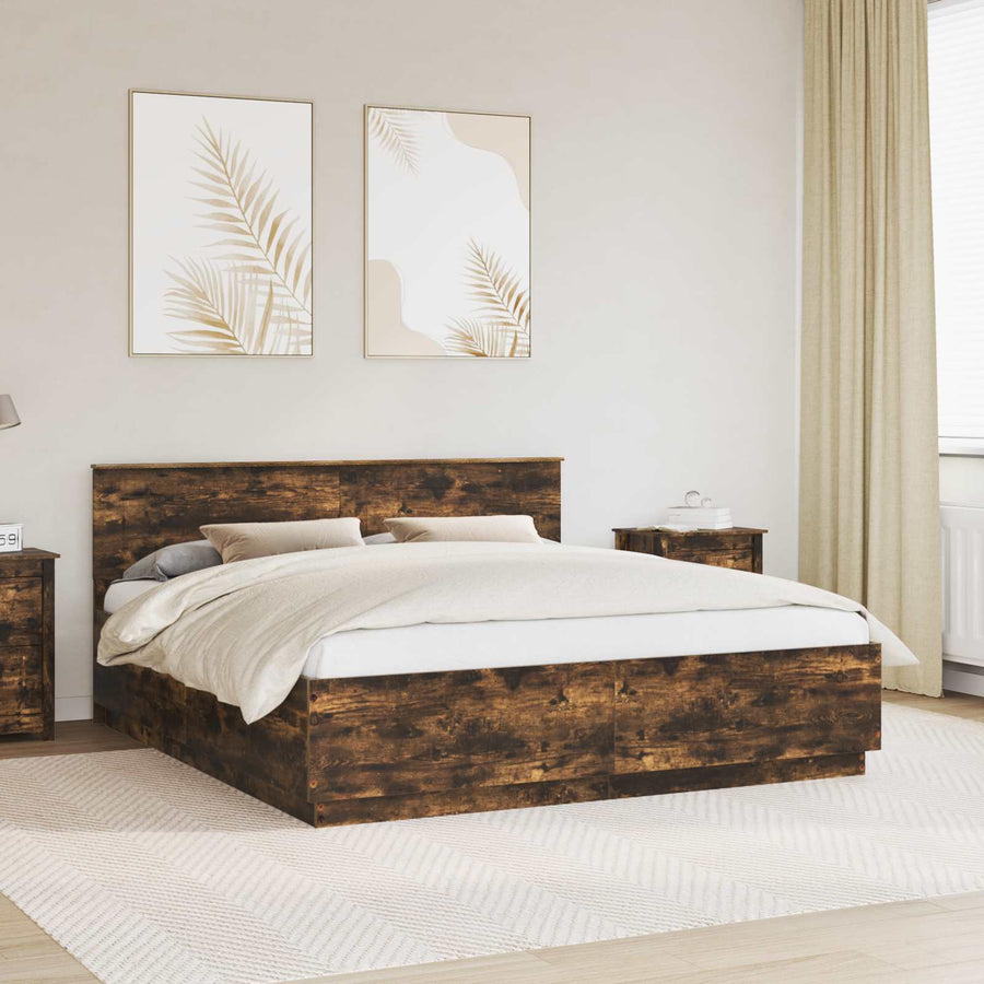 Bedframe met hoofdeinde Gerookt eiken 200 x 200 cm Bewerkt hout