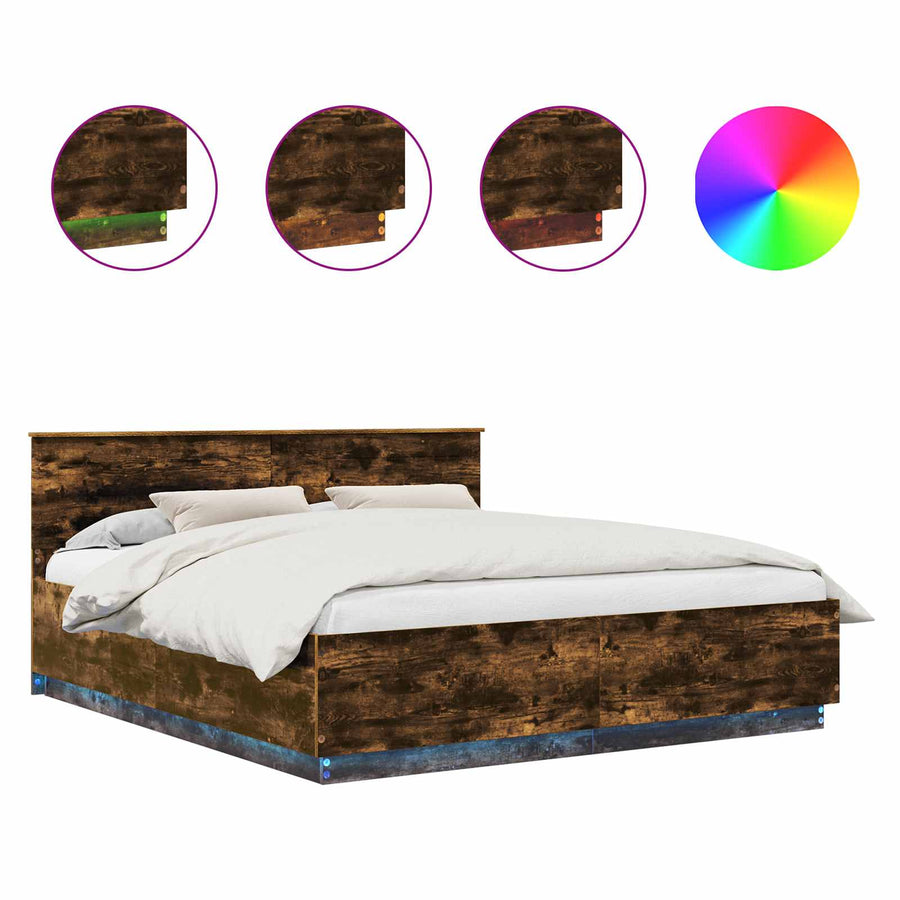 Bedframe met hoofdeinde Gerookt eiken 200 x 200 cm Bewerkt hout