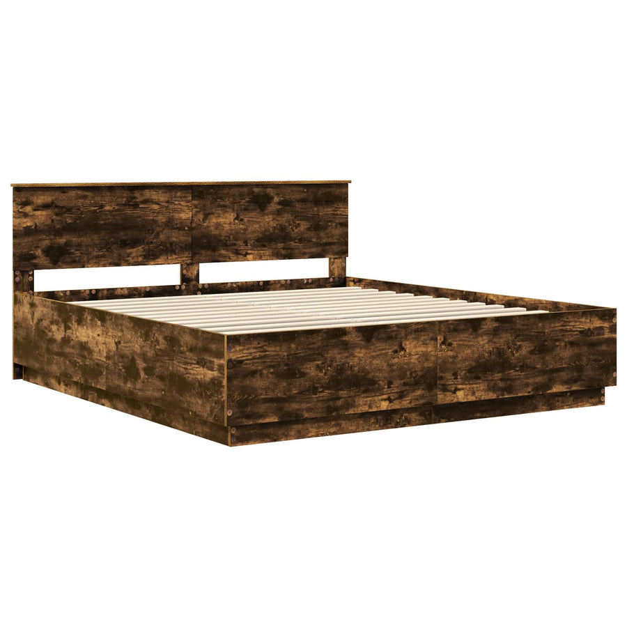 Bedframe met hoofdeinde Gerookt eiken 200 x 200 cm Bewerkt hout