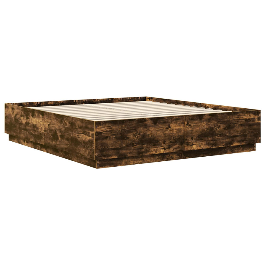 Bedframe met hoofdeinde Gerookt eiken 200 x 200 cm Bewerkt hout