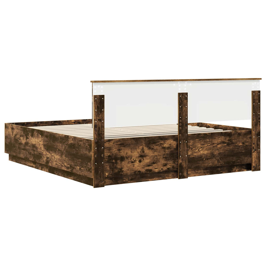 Bedframe met hoofdeinde Gerookt eiken 200 x 200 cm Bewerkt hout