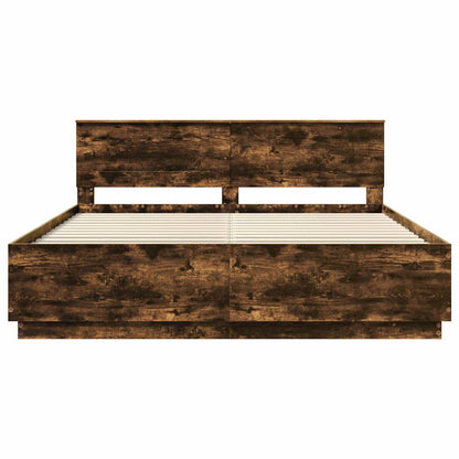 Bedframe met hoofdeinde Gerookt eiken 200 x 200 cm Bewerkt hout