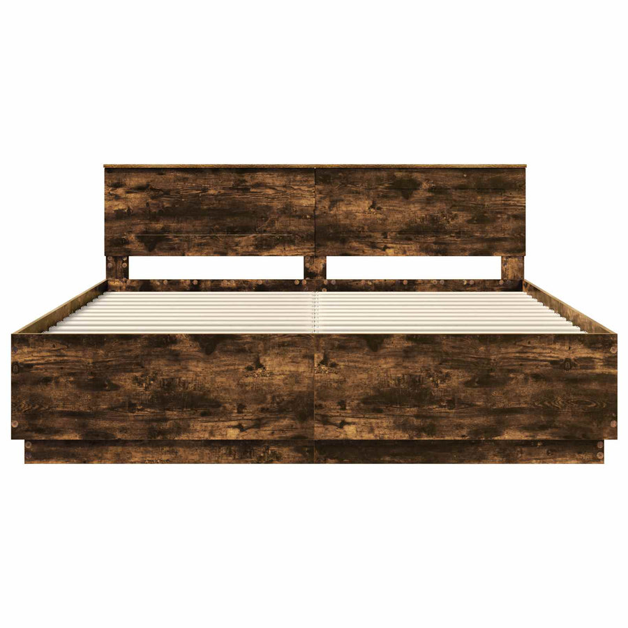 Bedframe met hoofdeinde Gerookt eiken 200 x 200 cm Bewerkt hout