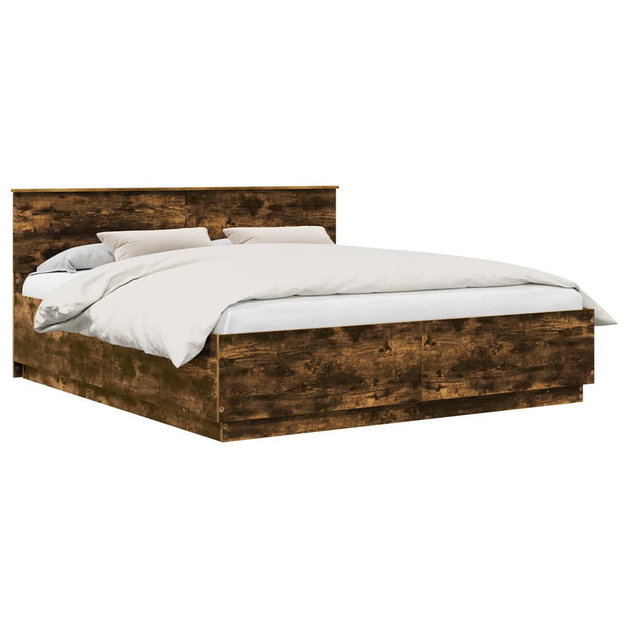 Bedframe met hoofdeinde Gerookt eiken 200 x 200 cm Bewerkt hout